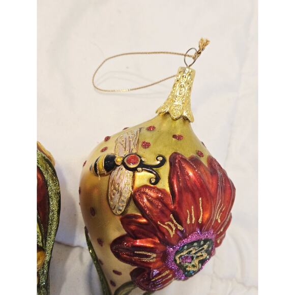 2 Christmas Ornament Hand Blown Mercury Glass Flowers Robert Stanley Fairy Grun - Picture 3 of 6